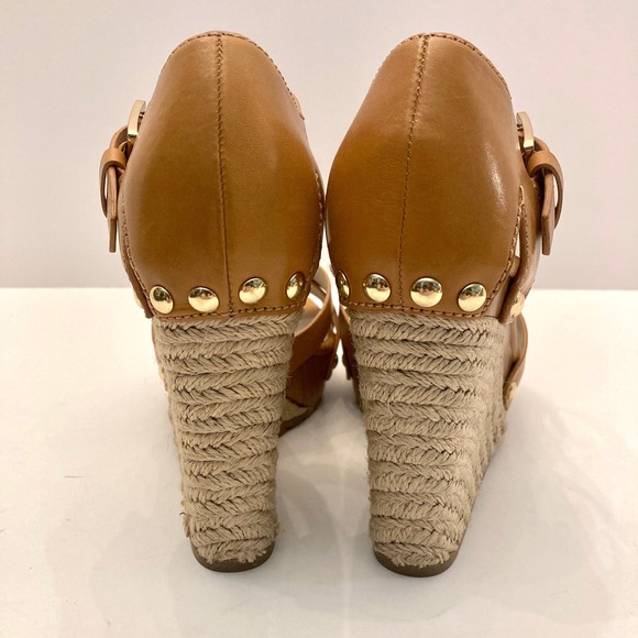 Michael Kors Somerly Wedge Espadrille Sandals Brown Leather Womens 7M Heels Shoe - Picture 6 of 11